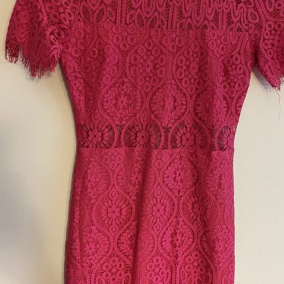 Lulus Women XS Fuchsia Lace High Neck Remarkable Short Sleeve Sheath Dress - Picture 5 of 12